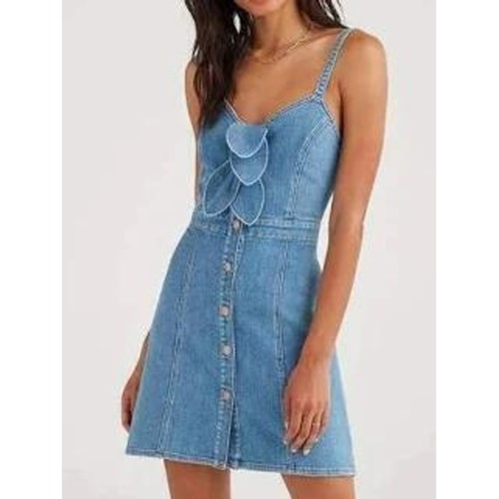 7 For All Mankind Tie Front Button Down Denim Mini Dress Size S Retro Summer